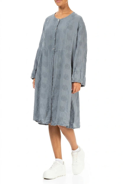 Buttoned Bubble Pattern Sky Grey Linen Jacket 4