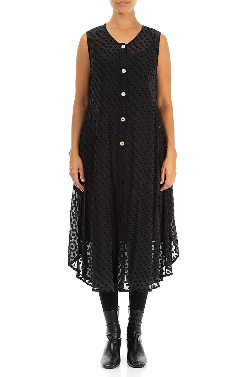 Buttoned Bubbly Pattern Black Silk Tunic Vest 1