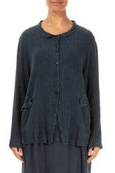 Buttoned Charcoal Linen Viscose Jacket 1