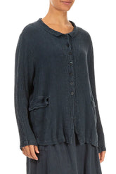 Buttoned Charcoal Linen Viscose Jacket 3