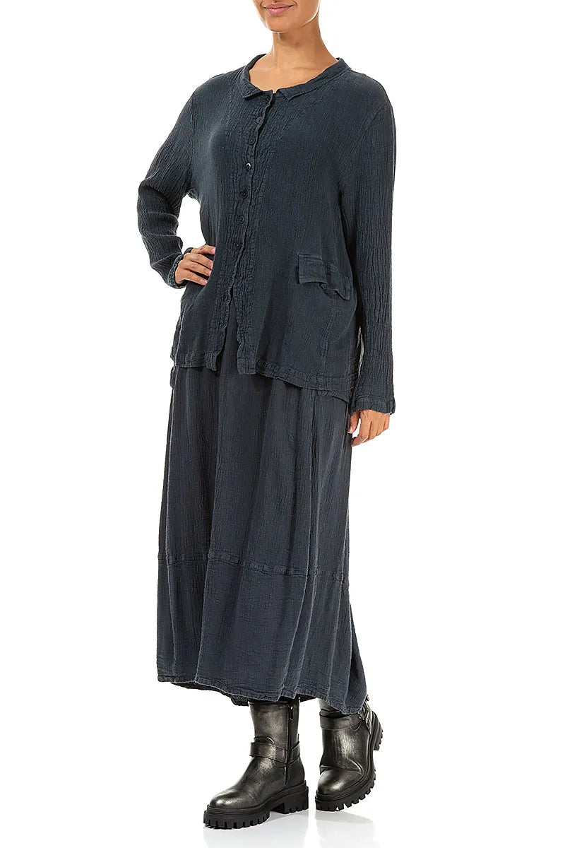 Buttoned Charcoal Linen Viscose Jacket 4