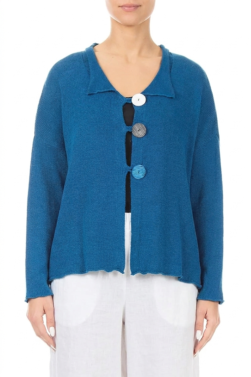 Buttoned Cobalt Blue Linen Cardigan 1