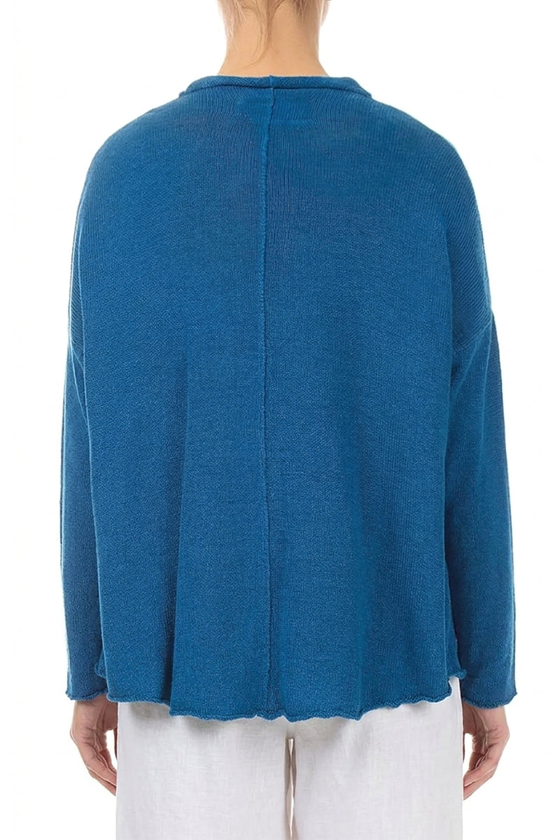 Buttoned Cobalt Blue Linen Cardigan 2