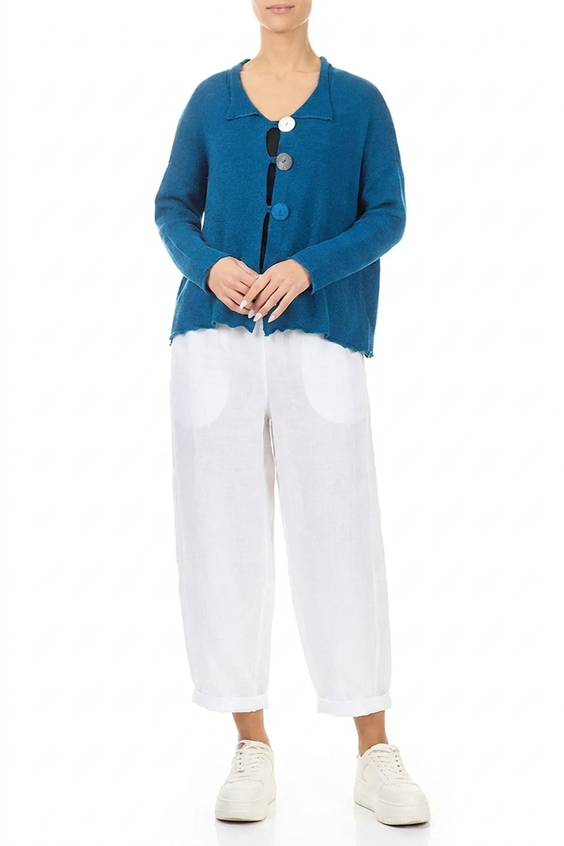 Buttoned Cobalt Blue Linen Cardigan 4