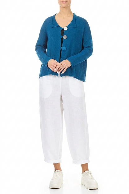 Buttoned Cobalt Blue Linen Cardigan 4