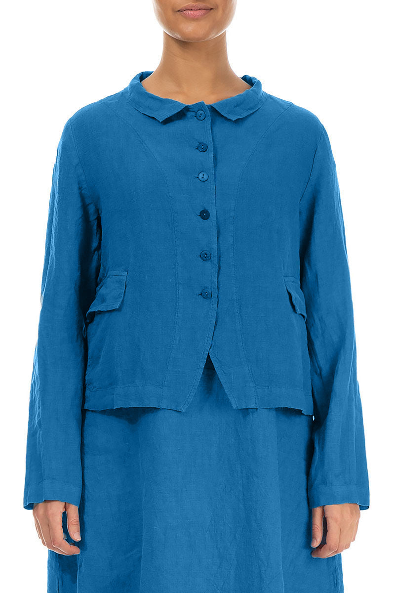 Buttoned Cobalt Blue Linen Jacket 1