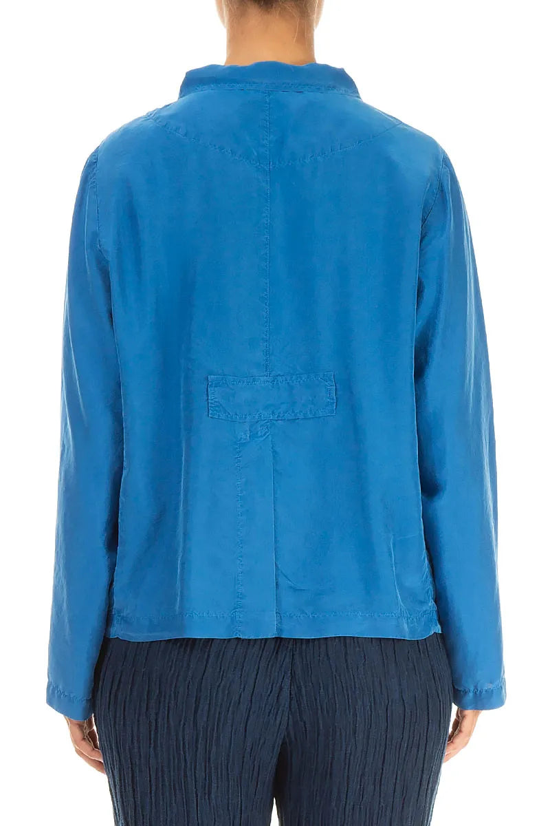 Buttoned Cobalt Blue Pure Silk Jacket 2