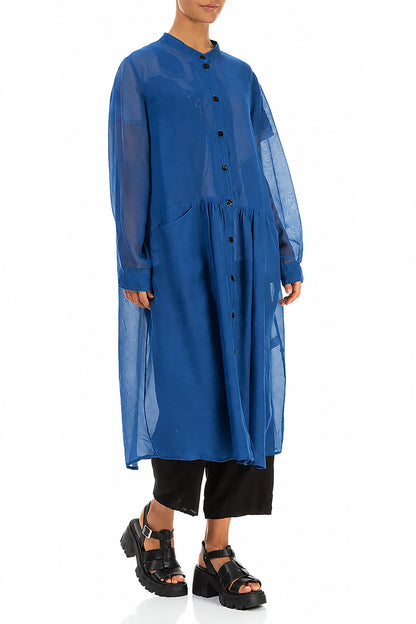 Veste en soie et coton bleu cobalt boutonnée