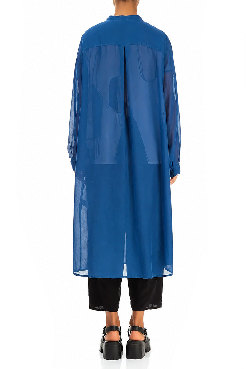 Veste en soie et coton bleu cobalt boutonnée