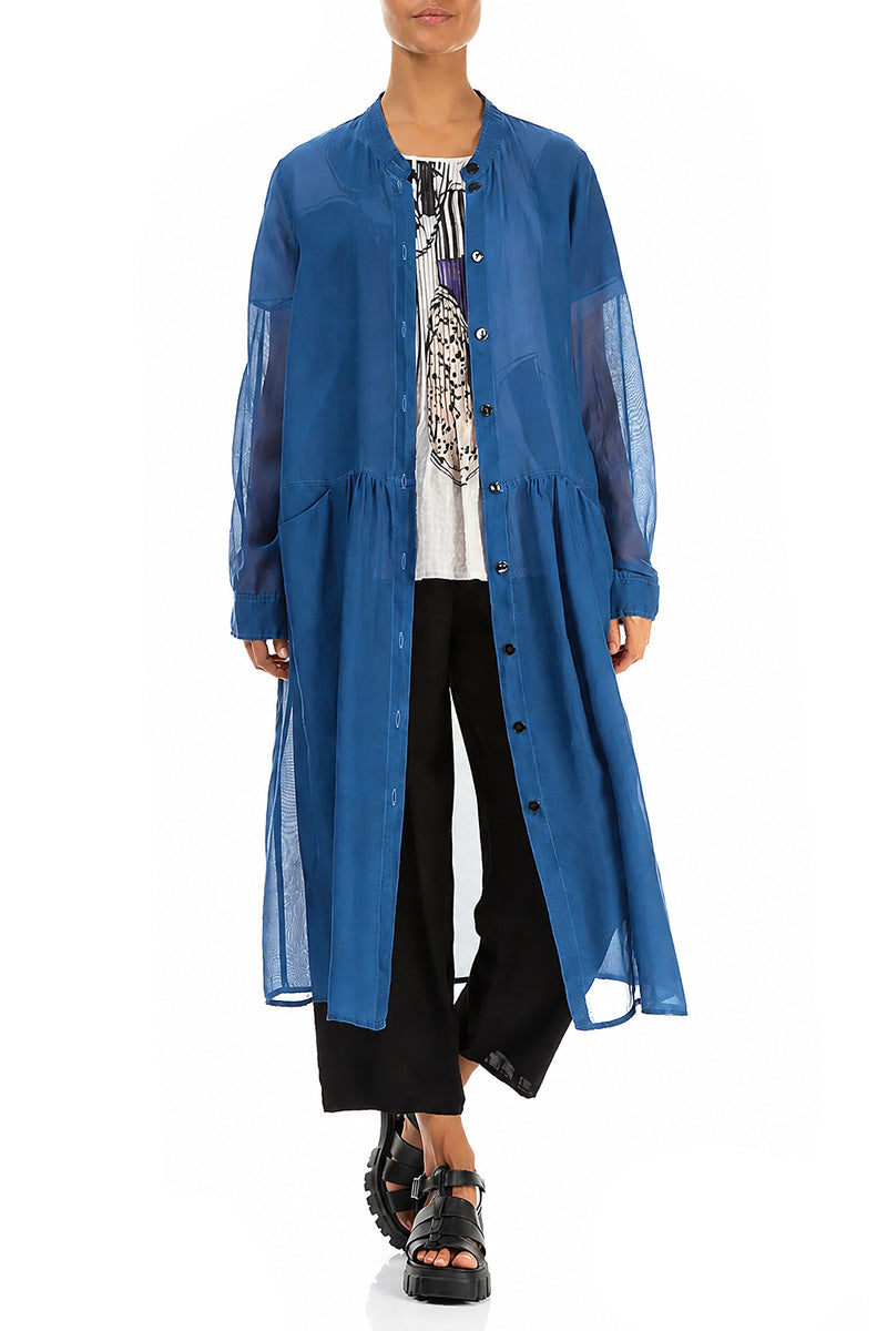 Veste en soie et coton bleu cobalt boutonnée