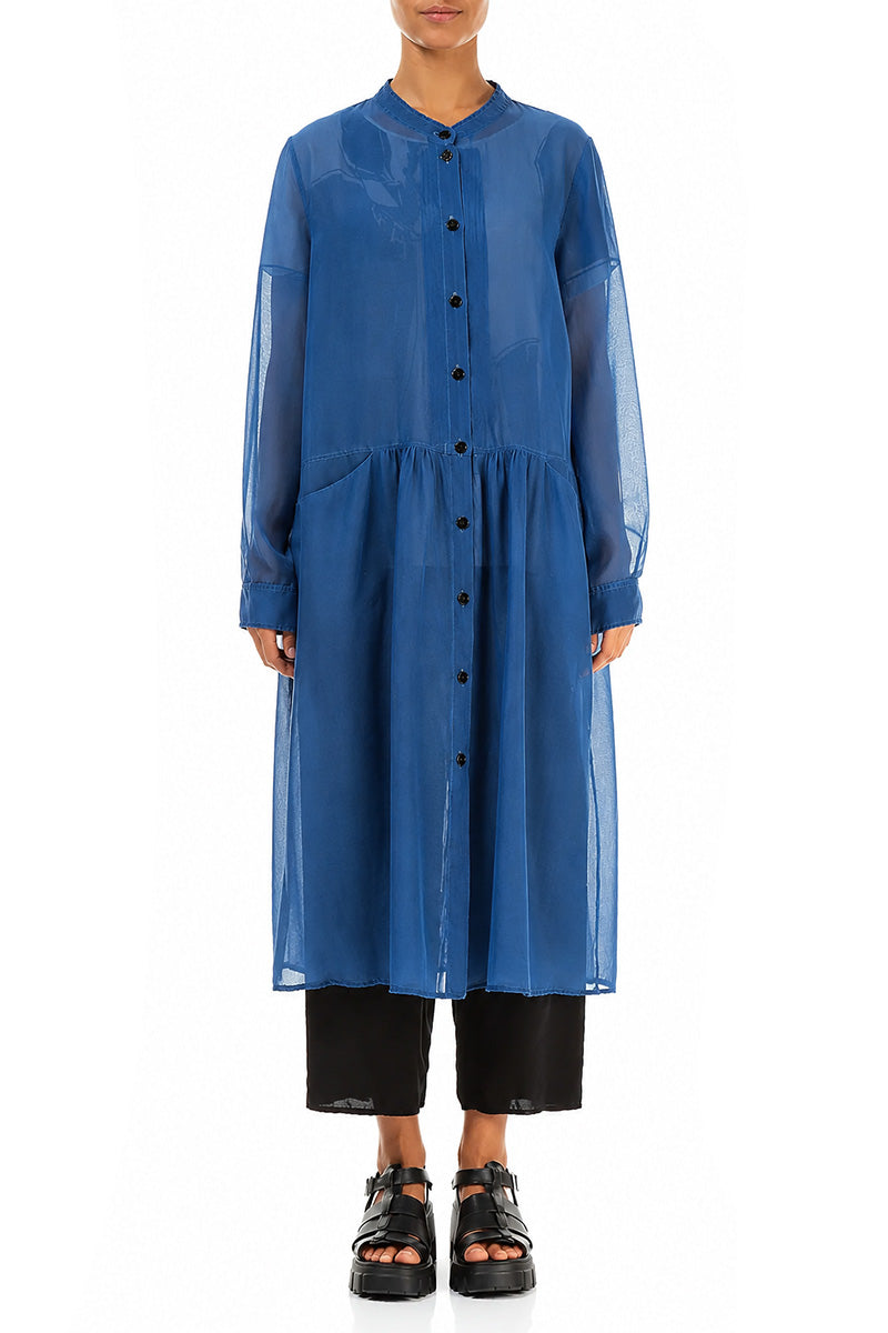 Buttoned Cobalt Blue Silk Cotton Jacket 1