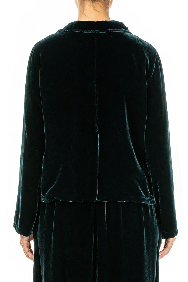 Buttoned Deep Turquoise Silk Velvet Jacket 2