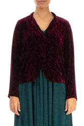 Buttoned Devoré Feather Magenta Silk Velvet Jacket 1