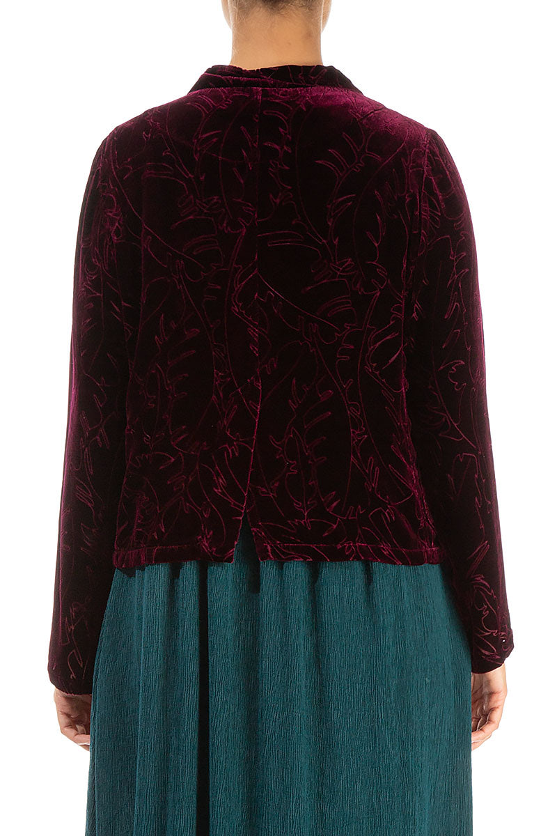 Buttoned Devoré Feather Magenta Silk Velvet Jacket 2
