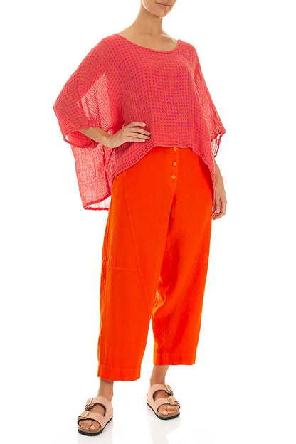 Pantalon en lin orange vif à boutons