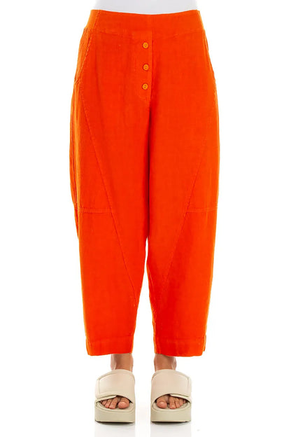 Pantalon en lin orange vif à boutons