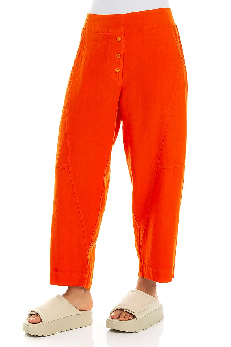 Pantalon en lin orange vif à boutons