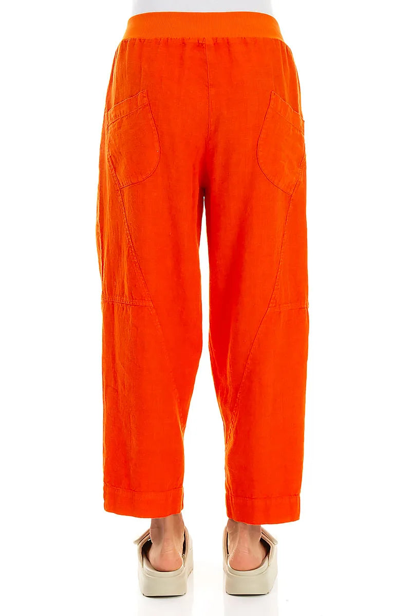 Pantalon en lin orange vif à boutons