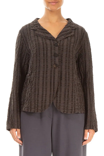 Buttoned Forest Brown Checkered Linen Cotton Jacket