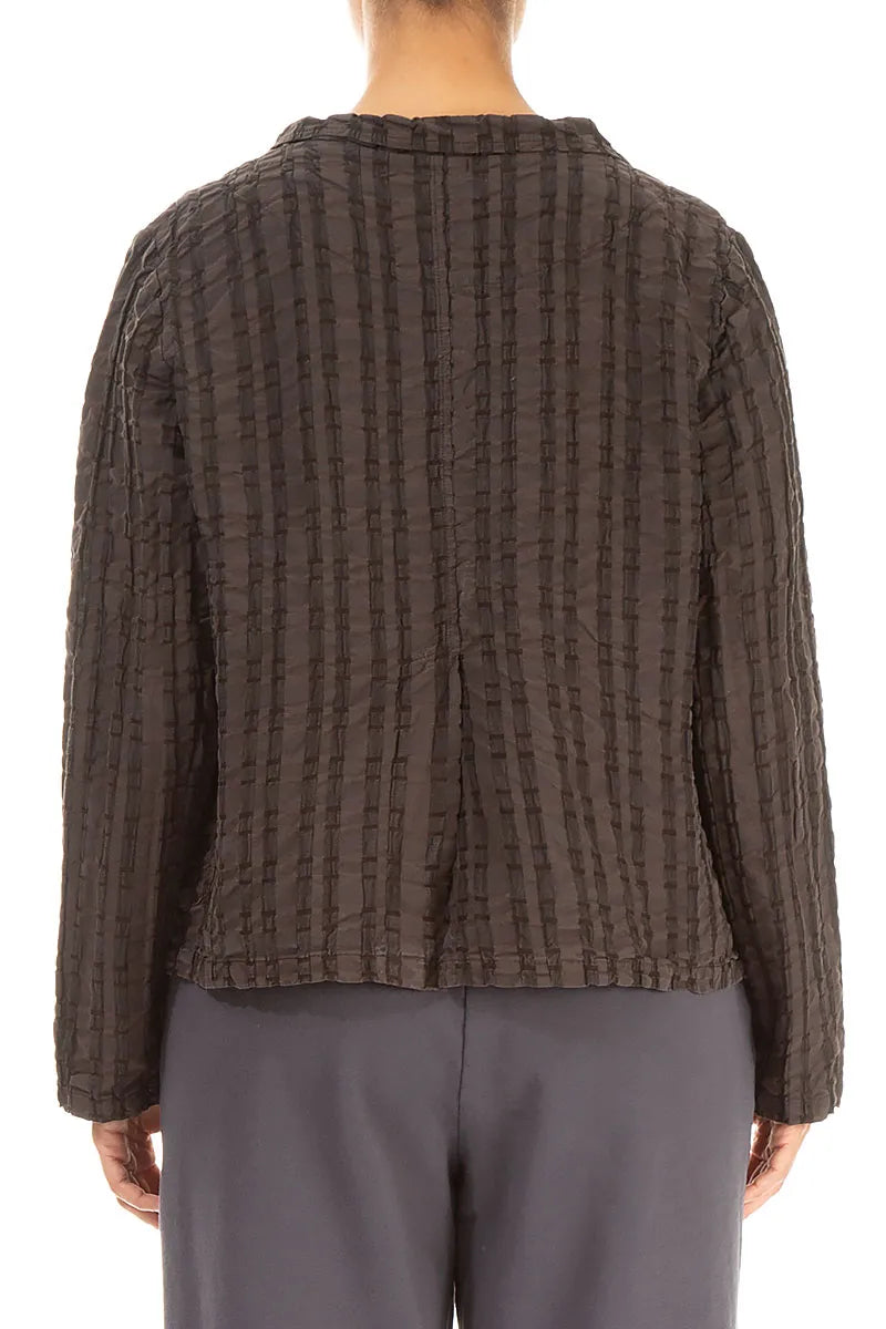 Buttoned Forest Brown Checkered Linen Cotton Jacket