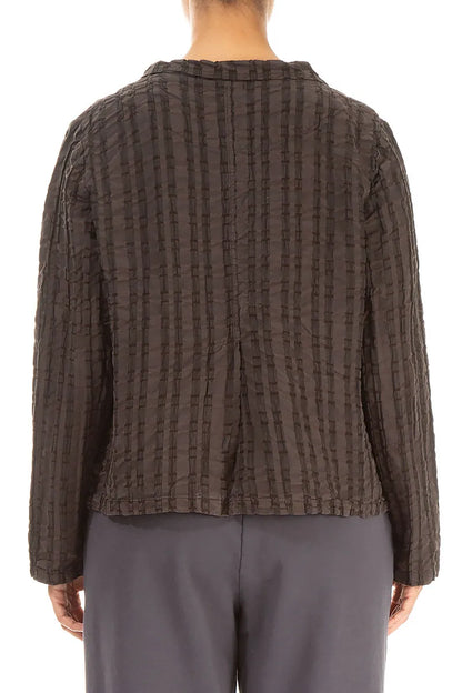 Buttoned Forest Brown Checkered Linen Cotton Jacket
