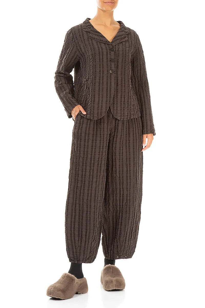 Buttoned Forest Brown Checkered Linen Cotton Jacket