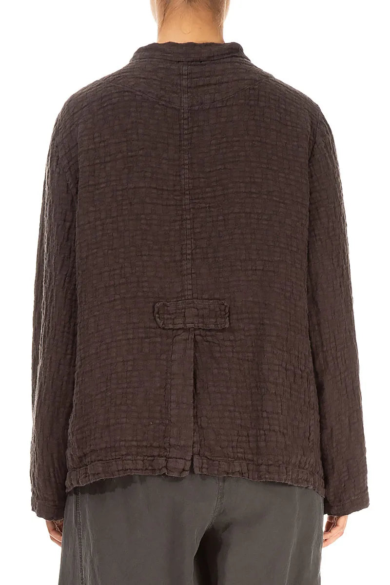 Veste boutonnée en lin texturé marron forêt
