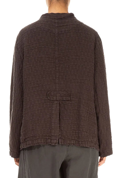 Veste boutonnée en lin texturé marron forêt