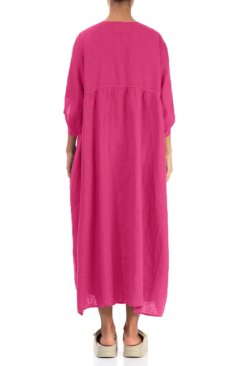 Buttoned Fuchsia Linen Dress 2