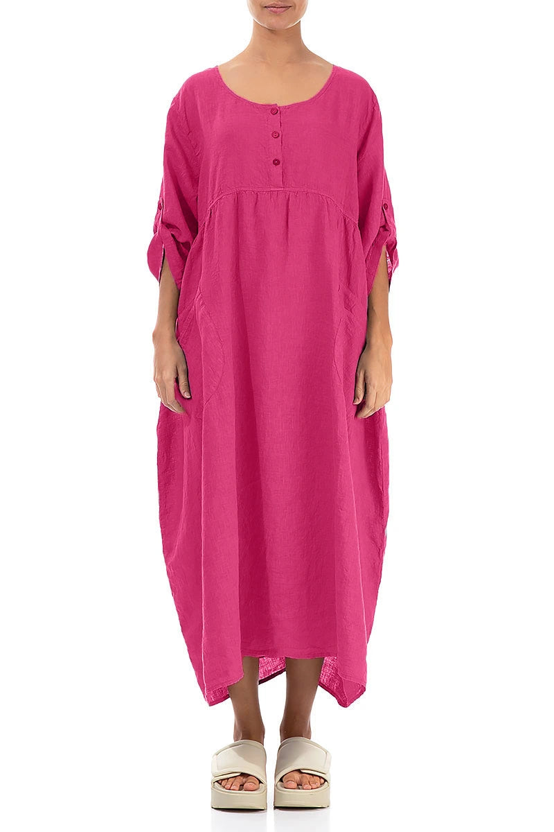 Buttoned Fuchsia Linen Dress 1