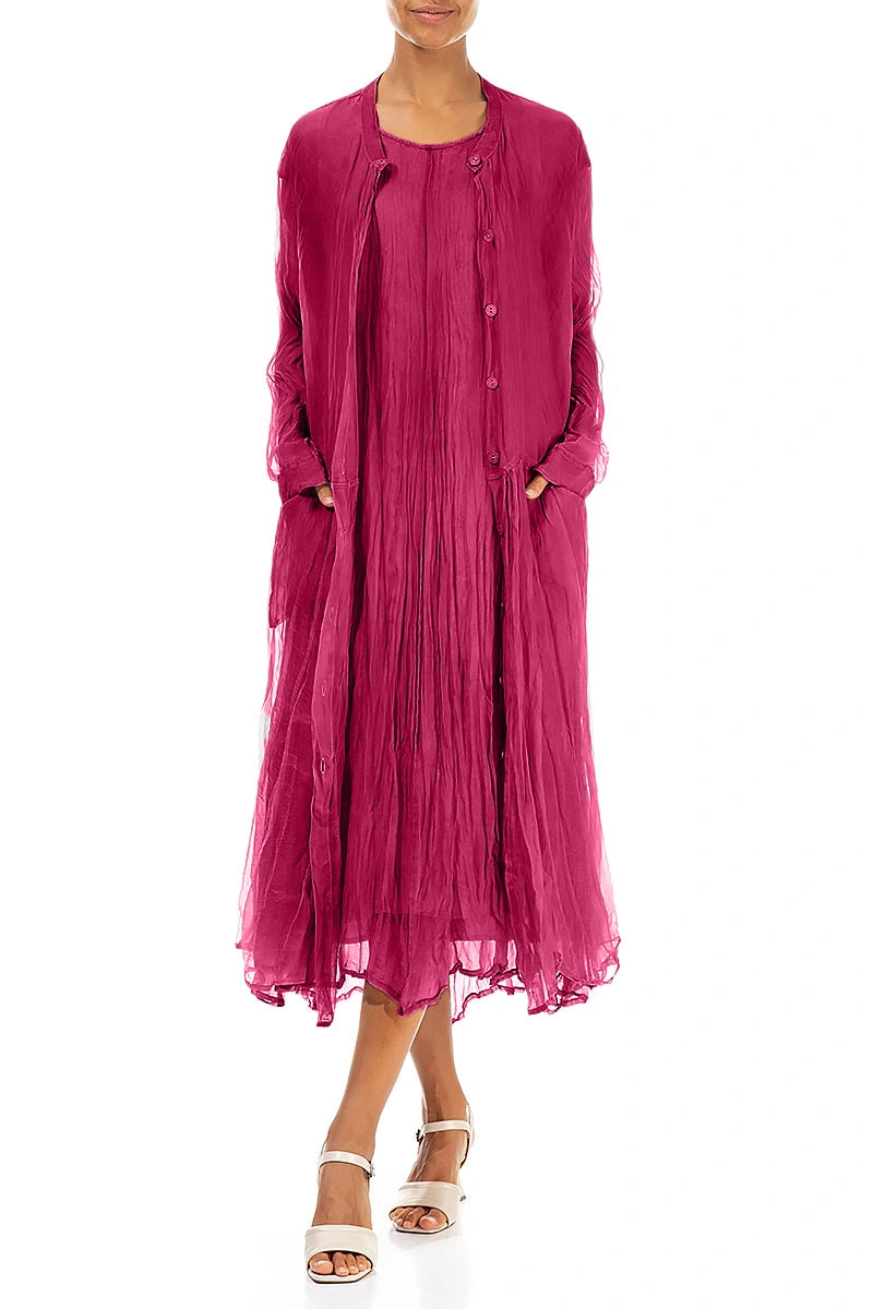 Buttoned Fuchsia Silk Chiffon Jacket 4