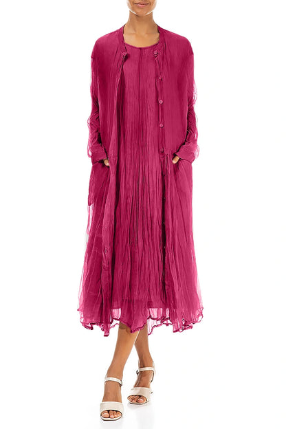 Buttoned Fuchsia Silk Chiffon Jacket 4