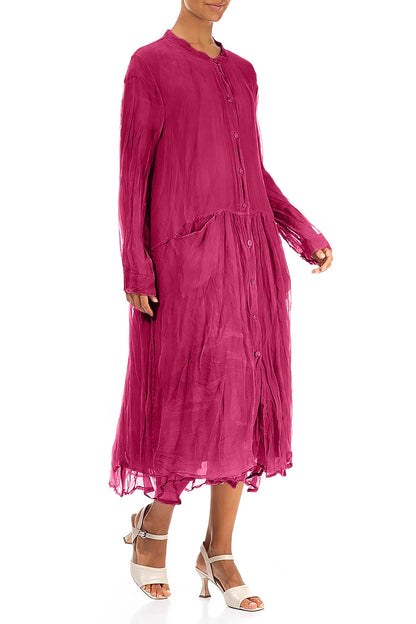 Buttoned Fuchsia Silk Chiffon Jacket 3