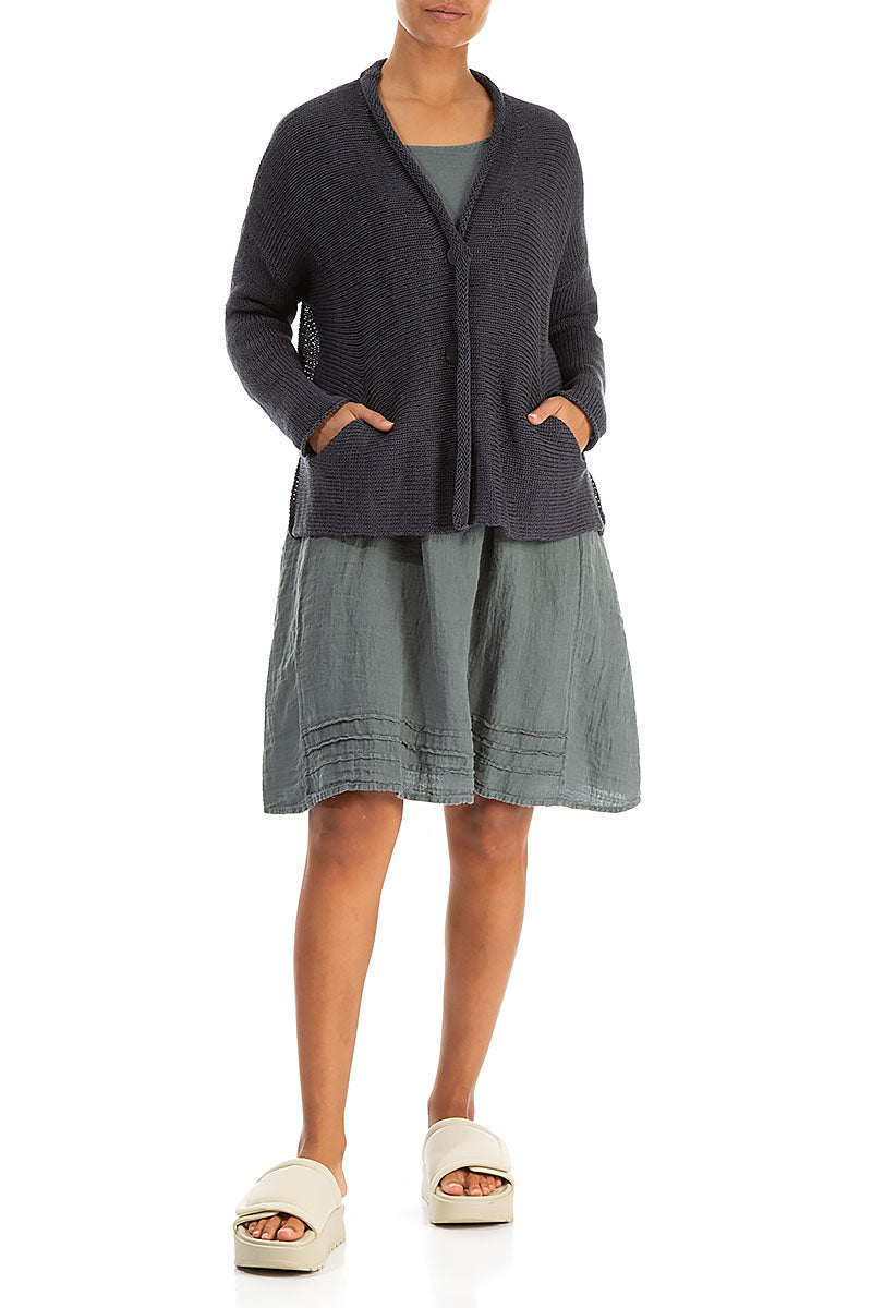 Buttoned Graphite Linen Cardigan 4