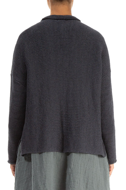 Buttoned Graphite Linen Cardigan 2