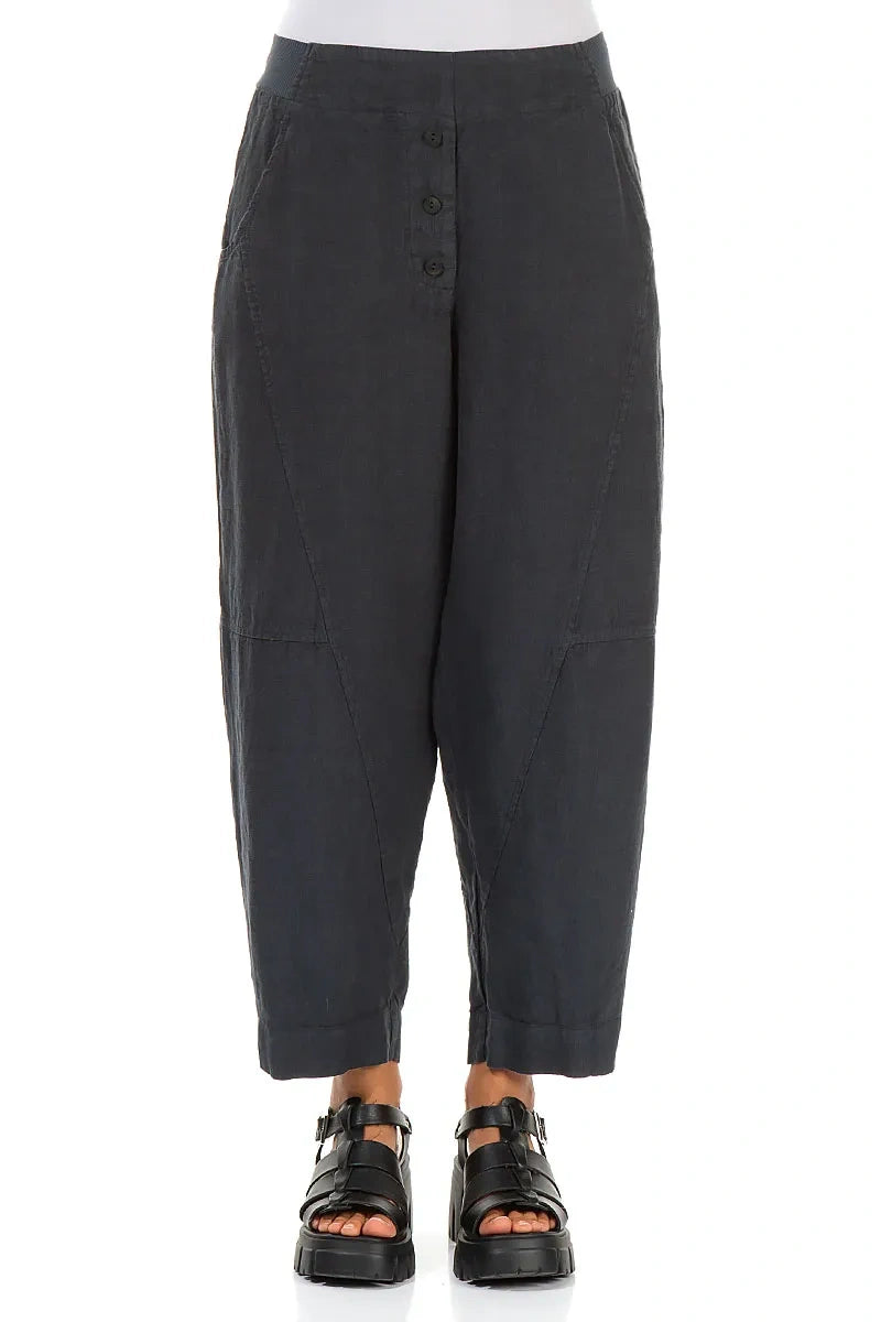Buttoned Graphite Linen Trousers 1
