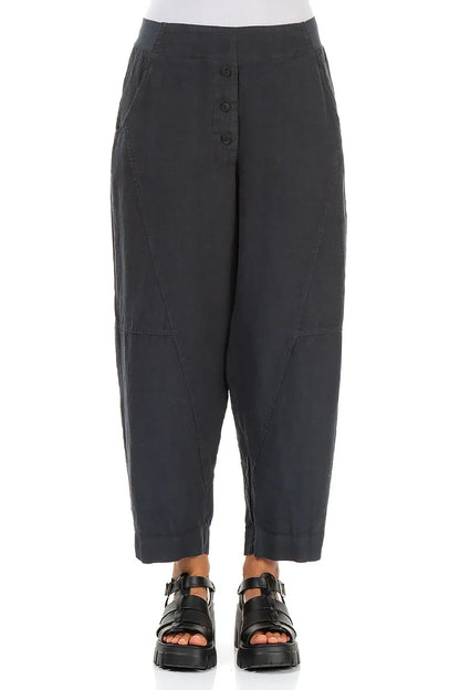 Buttoned Graphite Linen Trousers 1