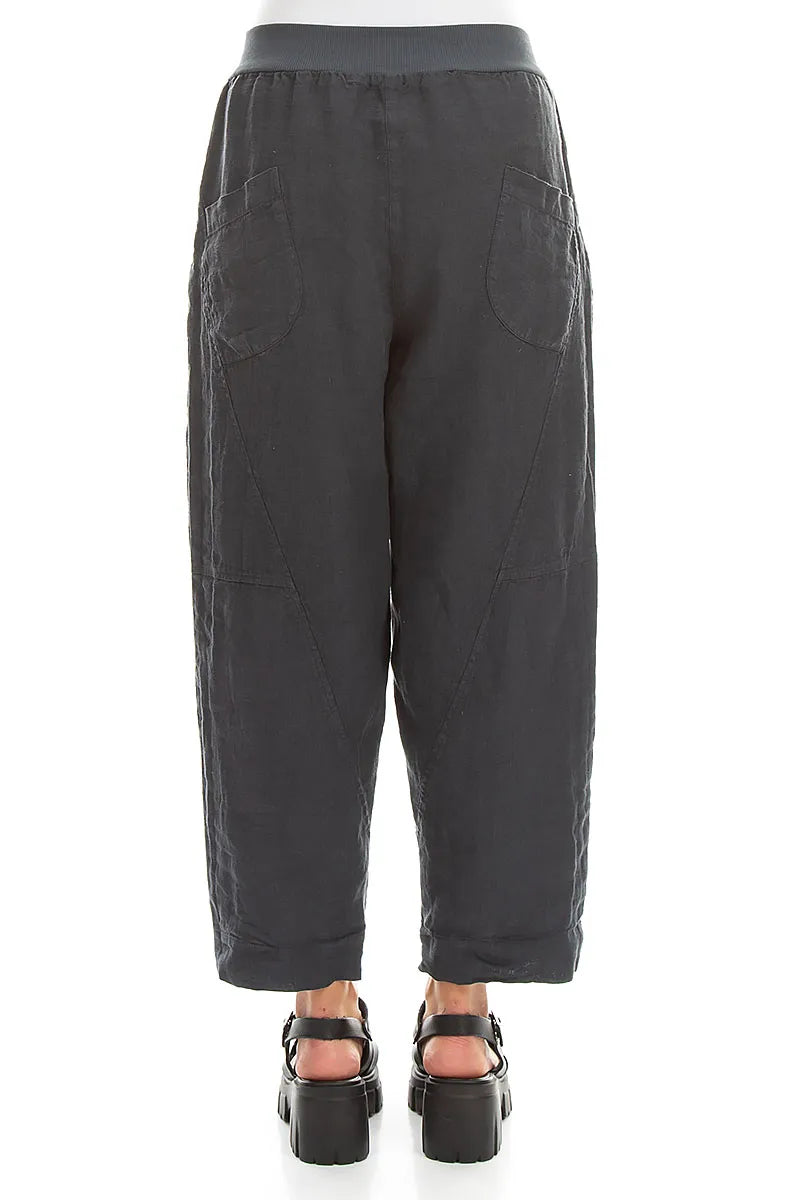 Buttoned Graphite Linen Trousers