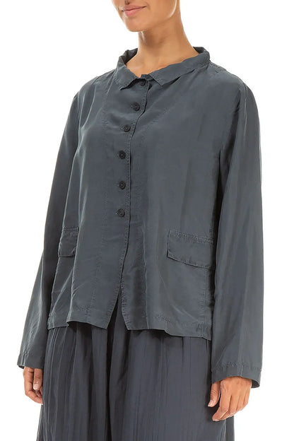 Veste boutonnée en pure soie graphite