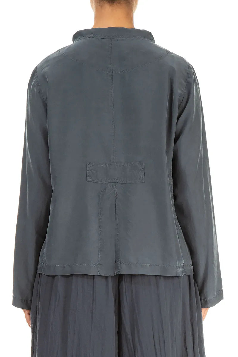 Veste boutonnée en pure soie graphite