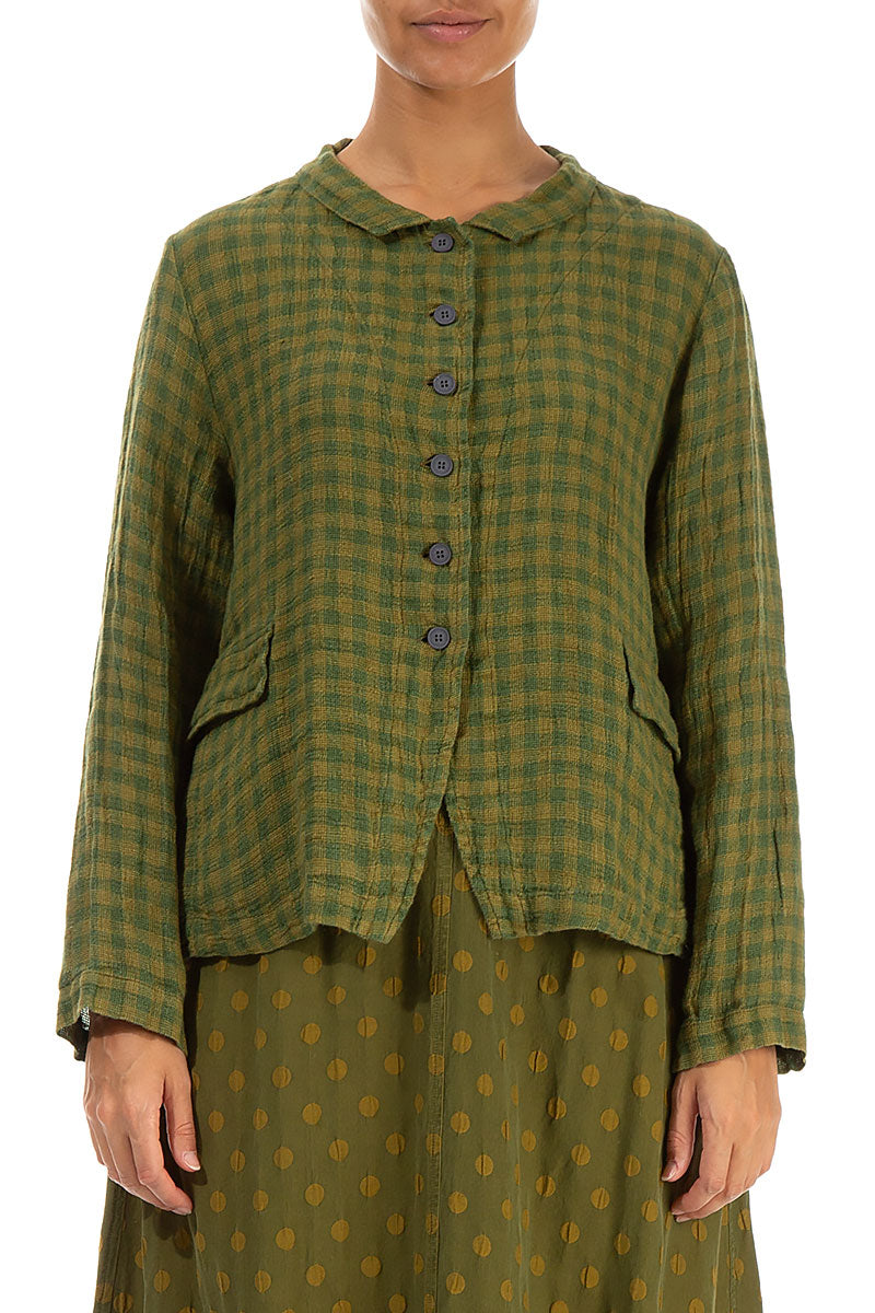 Buttoned Green Lime Check Linen Jacket 1