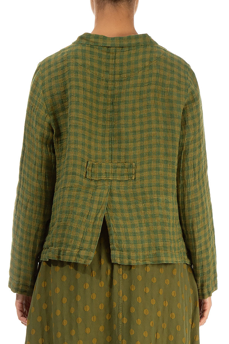 Buttoned Green Lime Check Linen Jacket 2