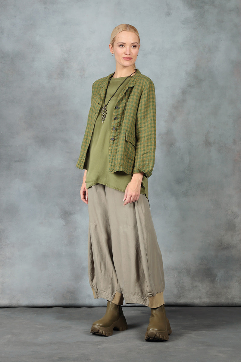 Buttoned Green Lime Check Linen Jacket 7
