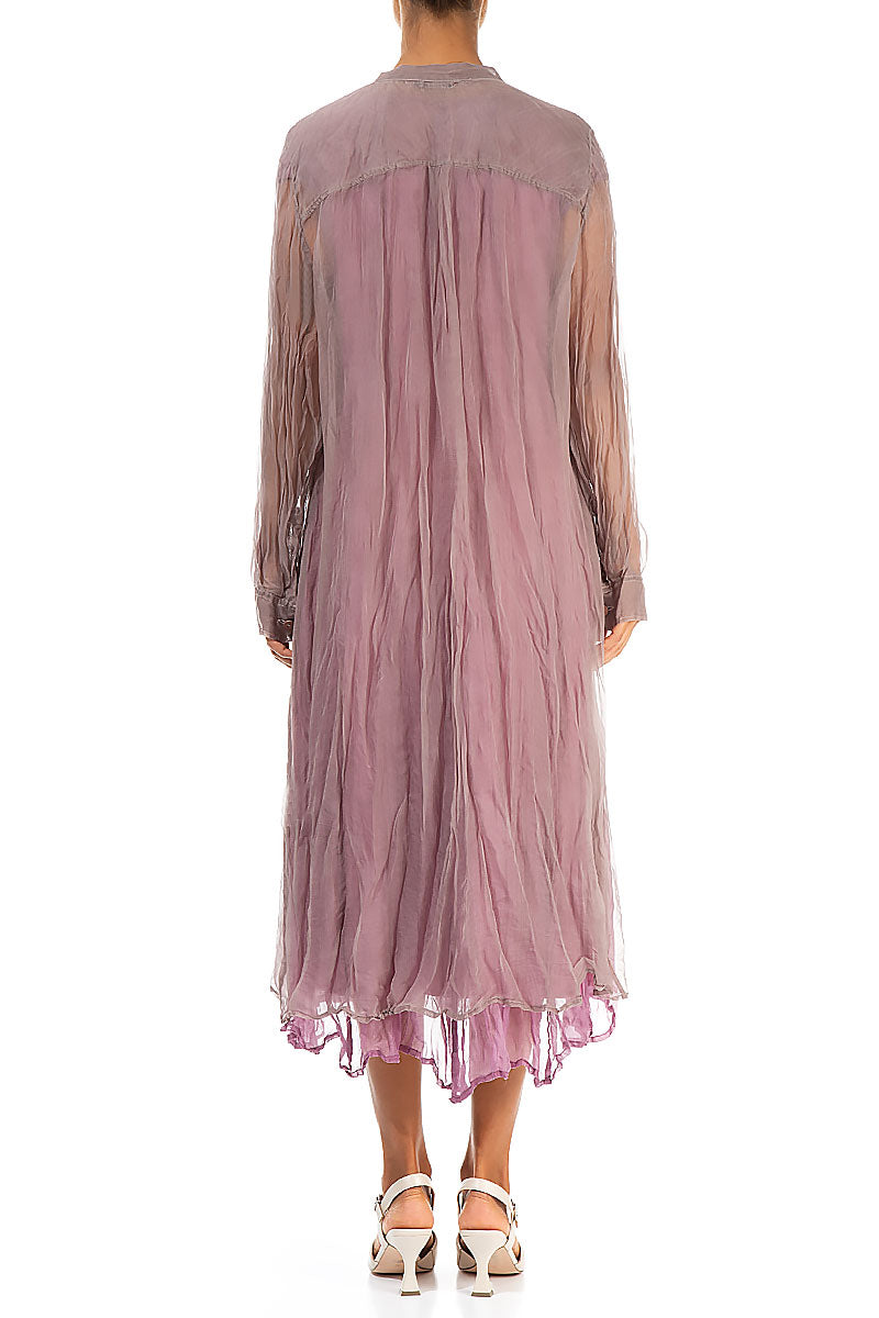 Geknöpfte Jacke aus grauem Seidenchiffon