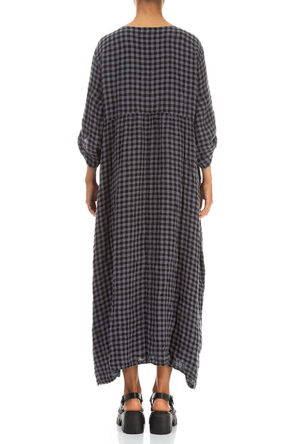 Buttoned Grey Check Linen Dress 2