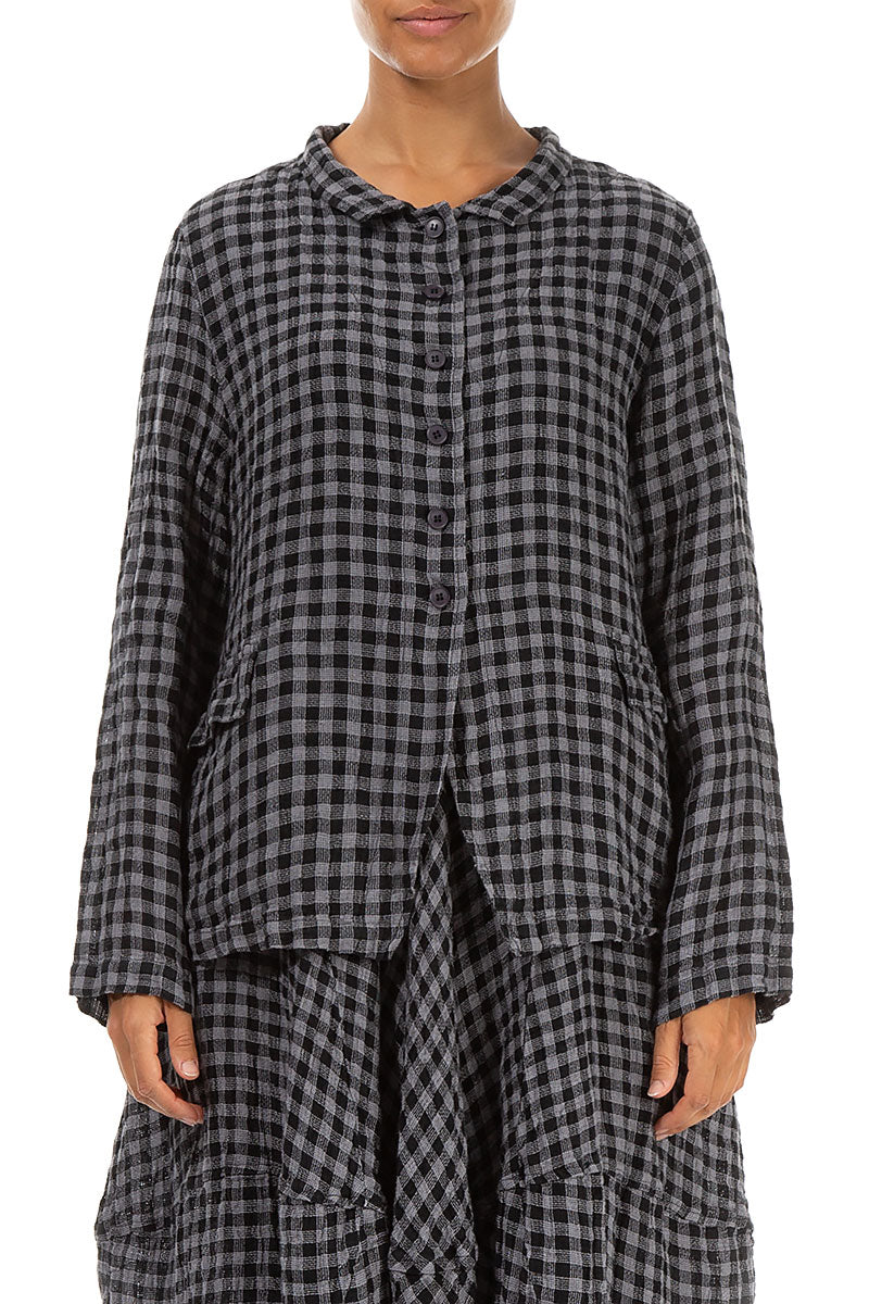 Buttoned Grey Check Linen Jacket 1
