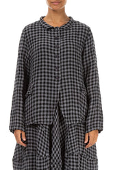 Buttoned Grey Check Linen Jacket 1