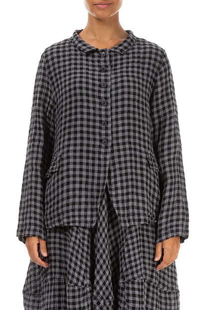 Buttoned Grey Check Linen Jacket 1