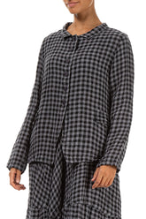 Buttoned Grey Check Linen Jacket 3