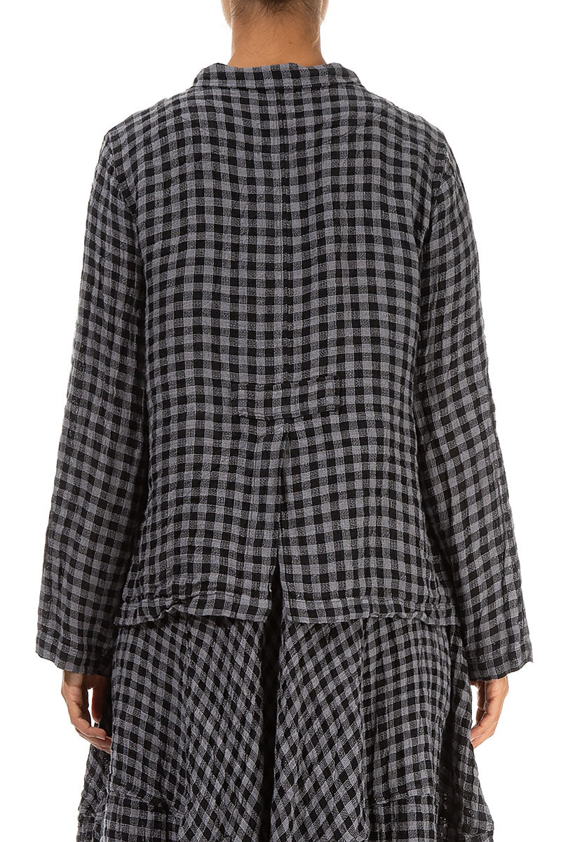 Buttoned Grey Check Linen Jacket 2